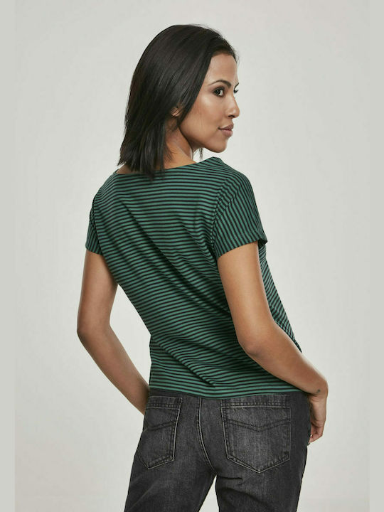 Urban Classics TB2824 Damen T-shirt Gestreift Dark Fresh Green/black