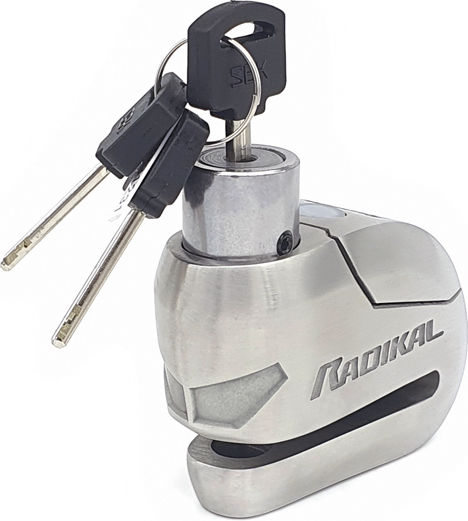 Radikal RK14S Motorrad-Bremsscheibenschloss mit Alarm Silber Farbe