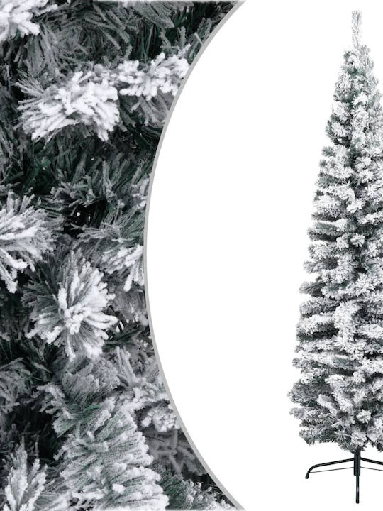 Χριστουγεννιάτικο Δέντρο Πράσινο Χιονισμένο Slim 240εκ με Μεταλλική Βάση