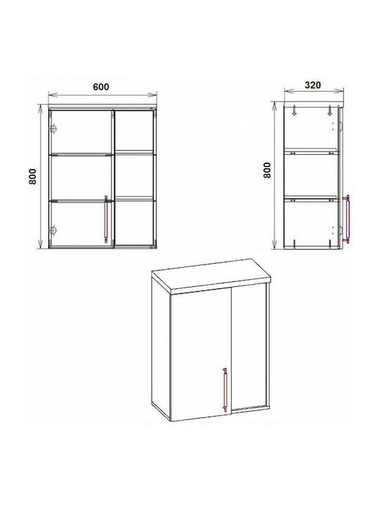 Wall 1 Pandantiv Vitrină pentru Sufragerie din Pal cu Geam Sonoma 60x32x80cm