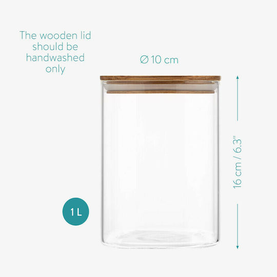 Navaris Set of 3 General Use Transparent Glass Jars with Lid 1000ml 3 Pieces
