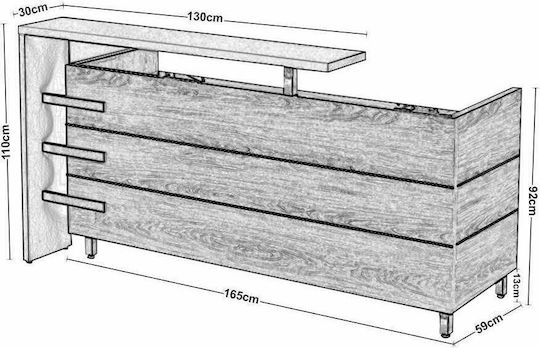 Woodwell Project Επαγγελματικό Γραφείο Υποδοχής Π180xΒ75xΥ110cm
