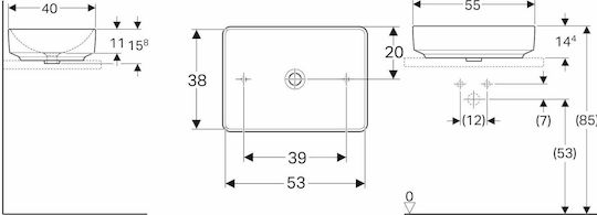 Geberit VariForm Επικαθήμενος Νιπτήρας Πορσελάνης 55x40x11cm Λευκός Geberit VariForm Επικαθήμενος Νιπτήρας Πορσελάνης 55x40x11cm Λευκός