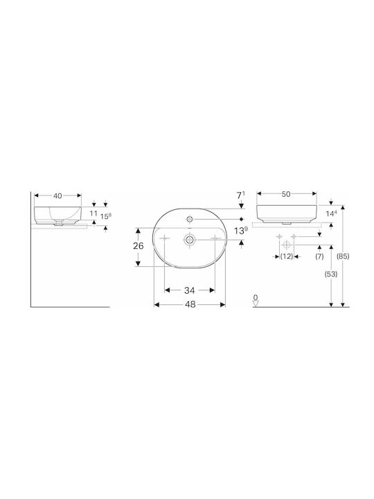 Geberit VariForm Επικαθήμενος Νιπτήρας Πορσελάνης 50x40x11cm Λευκός
