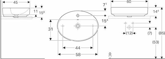 Geberit VariForm Επικαθήμενος Νιπτήρας Πορσελάνης 60x45x11cm Λευκός Geberit VariForm Επικαθήμενος Νιπτήρας Πορσελάνης 60x45x11cm Λευκός