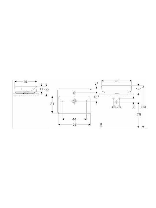 Geberit VariForm Επικαθήμενος Νιπτήρας Πορσελάνης 60x45x14.4cm Λευκός