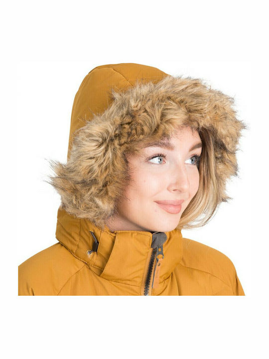 Nadina Women's Short Puffer Jacket for Winter with Hood Golden Brown