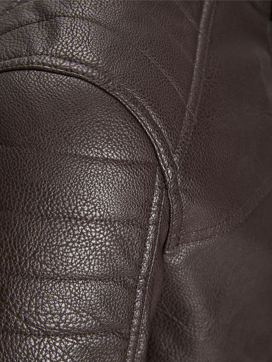 Winter Faux Leather Jacket Biker Chocolate Fondant