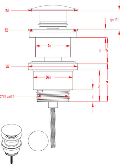 Eurorama Clic-Clac R0338 Pop Up Stainless Steel Valve Sink Silver 202-