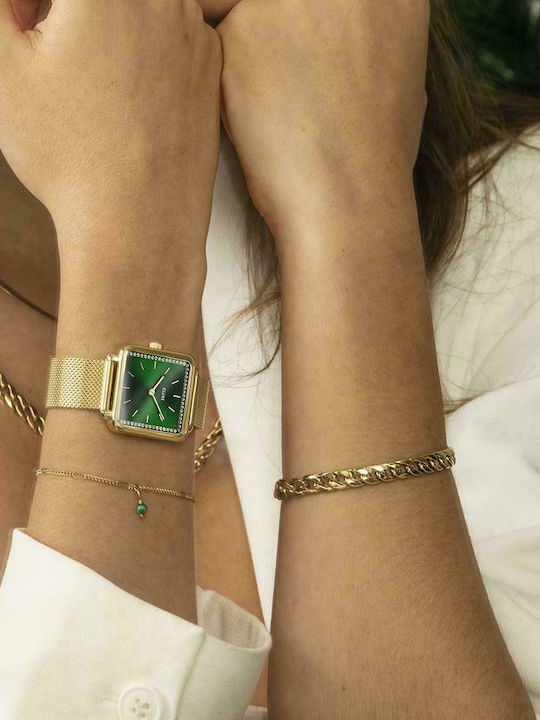Cluse La Tetragone Women's Watch with Gold Leather Strap