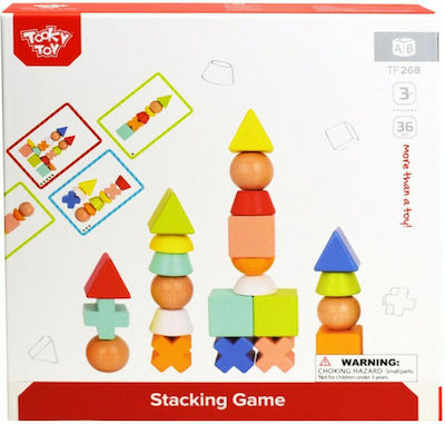 Tooky Toys Stacking Toy Παιχνίδι Στοίβαξης με Σχήματα & Κάρτες made of Wood for 36++ Months