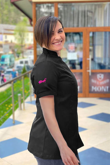 strongAnt Chef Jacket 100% Cotton Female Black with Short Sleeve