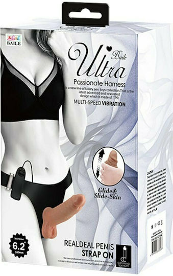 Baile Ultra Passionate Harness Realdeal Penis Strapon Harness με Dildo 16cm και Δόνηση σε χρώμα Flesh