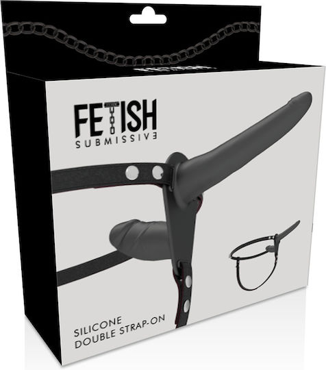Fetish Submissive Silicone Double Strap On Gurtzeug mit Doppelter Dildo in Farbe Black