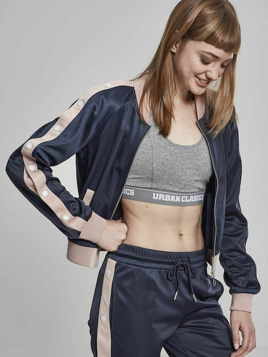 Women's Short Bomber Jacket for Winter Navy Blue