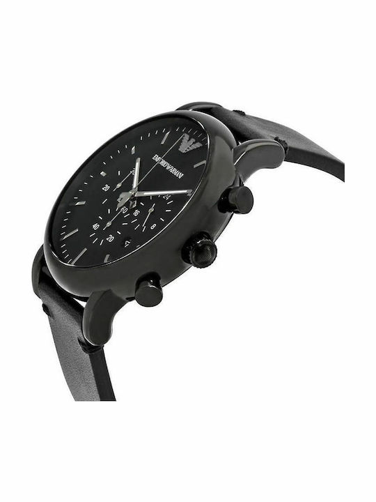 Luigi Herrenuhr 46mm Chronograph Batterie mit Schwarz Lederarmband
