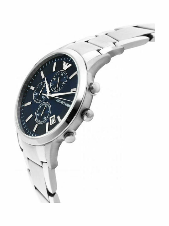 Emporio Armani Renato Men's Watch 43mm Chronograph Battery with Silver Metal Bracelet