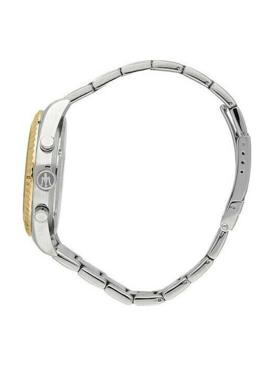 Maserati Ανδρικό Ρολόι 43mm Χρονογράφος Μπαταρίας με Χρυσό Μεταλλικό Μπρασελέ