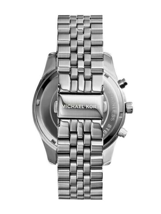 Michael Kors Lexington Men's Watch 45mm Chronograph Battery with Silver Metal Bracelet