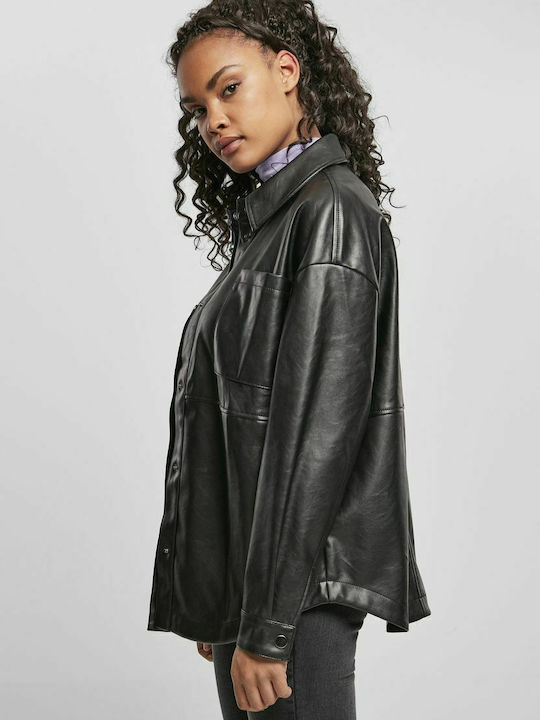 Piele Femeie Negru Overshirt Oversized