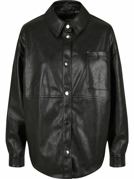 Piele Femeie Negru Overshirt Oversized