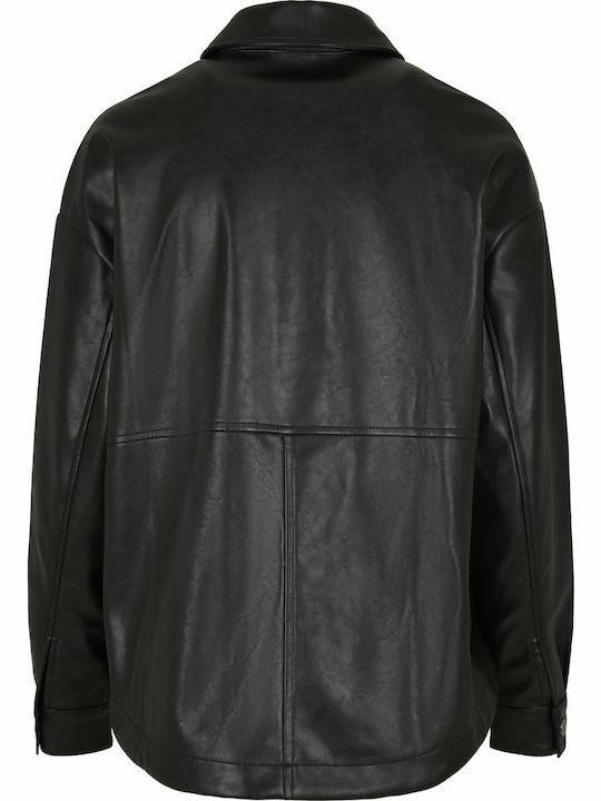 Piele Femeie Negru Overshirt Oversized