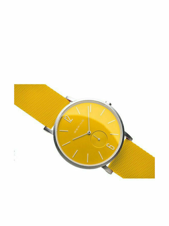 Bering Time Men's Watch 40mm Battery with Yellow Rubber Strap