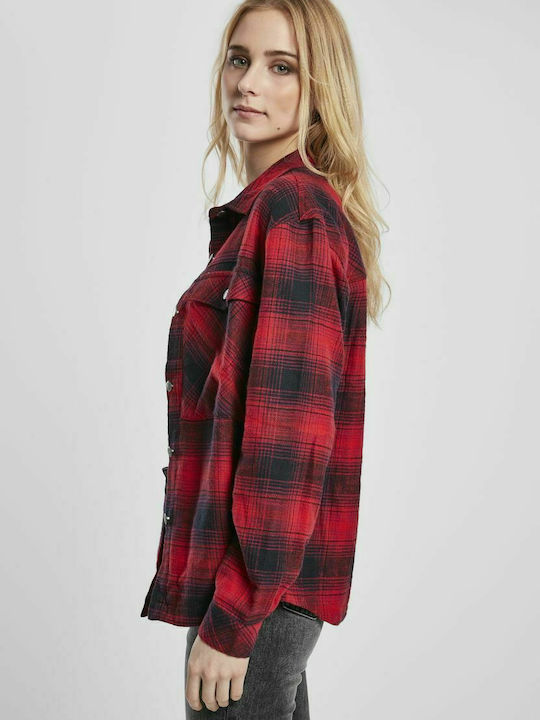 TB3767 Γυναικείο Καρό Κόκκινο Overshirt Oversized