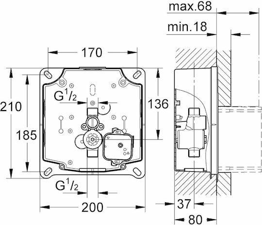 Grohe Pressable Built-in Flushometer Valve 37338000