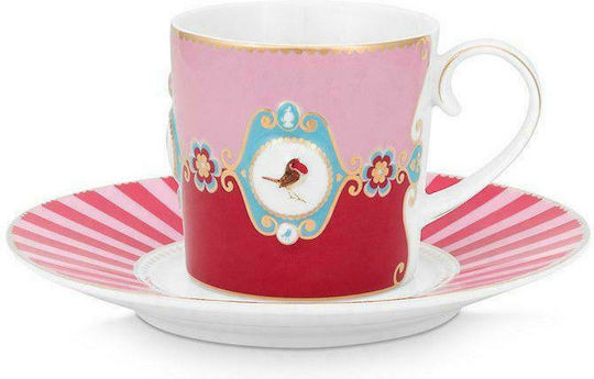 PiP Studio Love Birds Tasse Kaffee aus Porzellan Red-Pink 200ml