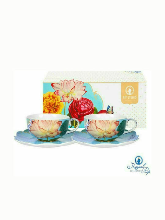 PiP Studio Flowers Σετ Φλιτζάνια Cappuccino από Πορσελάνη Πολύχρωμα 225ml 2τμχ