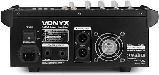 Vonyx AM5A 172.573 Active Analog 5 Channel Console with Phantom Power & 4 XLR Inputs & Bluetooth