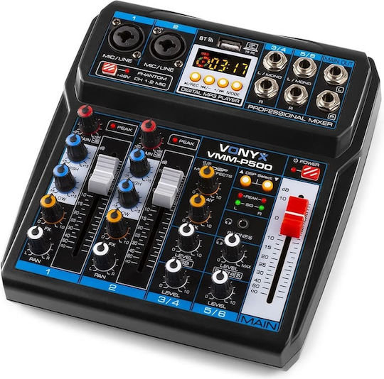 Vonyx VMM-P500 172.580 Αναλογική Κονσόλα 4.0 Καναλιών με Phantom Power & 2 Εισόδους XLR & Bluetooth