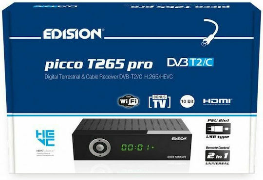 Edision Picco T265 Pro 01-07-0027 Mpeg-4 Digital Receiver Full HD (1080p) with PVR (Record to USB) Function Connections SCART / HDMI / USB