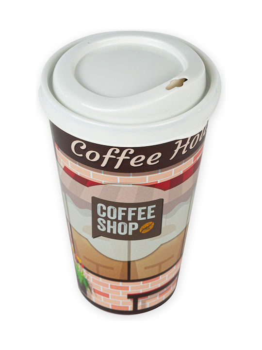 Hega Hogar Coffee House Cană Plastic cu Capac Maro 560ml 1buc