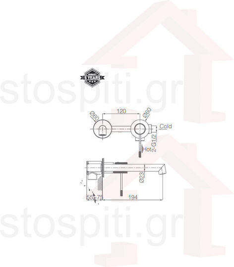 Imex Line Set Mixer & Gură Îngropată pentru Lavabo 1 Ieșire Argintiu