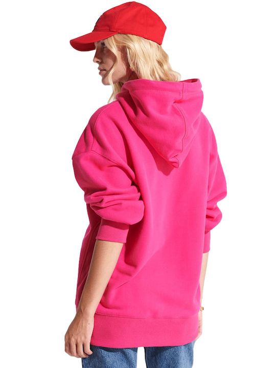 Superdry Code Applique Μακρύ Γυναικείο Φούτερ με Κουκούλα Hot Pink