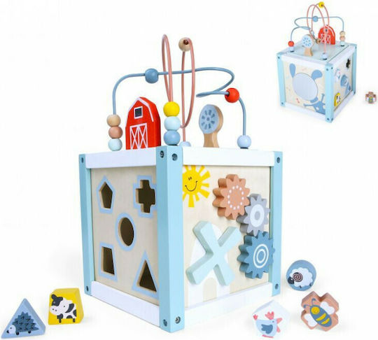 Ecotoys Παιχνίδι Ταξινόμησης Σχημάτων Κύβος Δεξιοτήτων με Σχήματα από Ξύλο για 12+ Μηνών