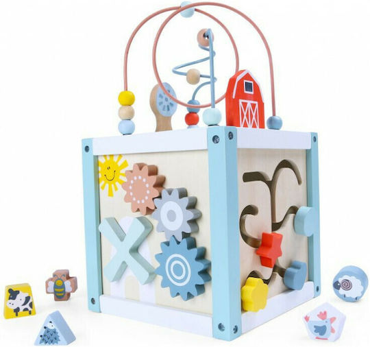 Ecotoys Παιχνίδι Ταξινόμησης Σχημάτων Κύβος Δεξιοτήτων με Σχήματα από Ξύλο για 12+ Μηνών