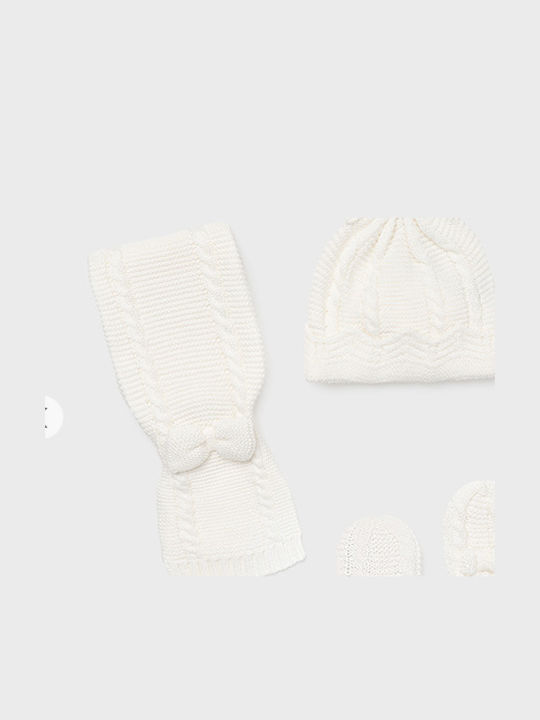 Kids Beanie Set with Scarf & Gloves Knitted White