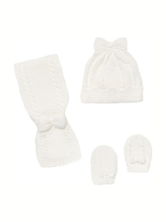 Kids Beanie Set with Scarf & Gloves Knitted White