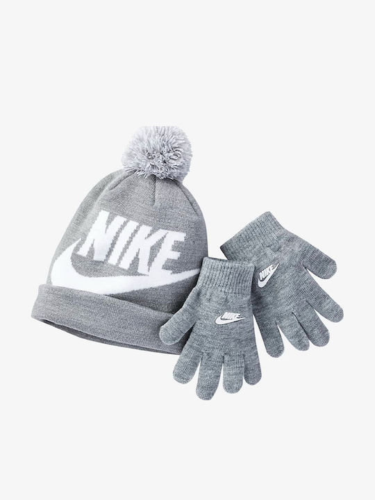 Swoosh Kinder Mütze Set Gestrickt Gray