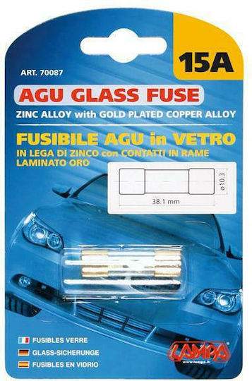 Lampa AGU Glass Fuse 15A Ασφάλεια Αυτοκινήτου Γυάλινη Στρογγυλή