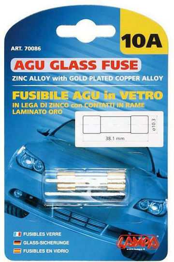 Lampa AGU Glass Fuse 10A Ασφάλεια Αυτοκινήτου Γυάλινη Στρογγυλή