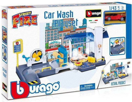 Bburago Street Fire Car Wash Play Set Track 1:43 For 3+ Years