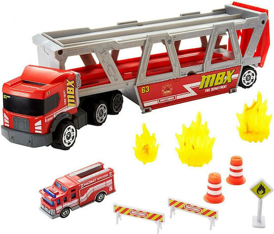 Mattel Matchbox Transporter Feuerwehrauto Set mit Truck 1:64 Feuerwehrauto für 3+ Alter
