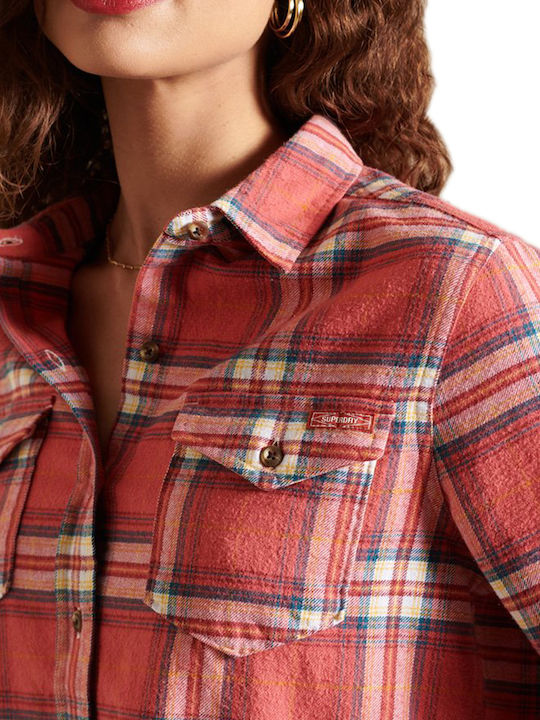 Women's Checked Long Sleeve Shirt Paprika Red