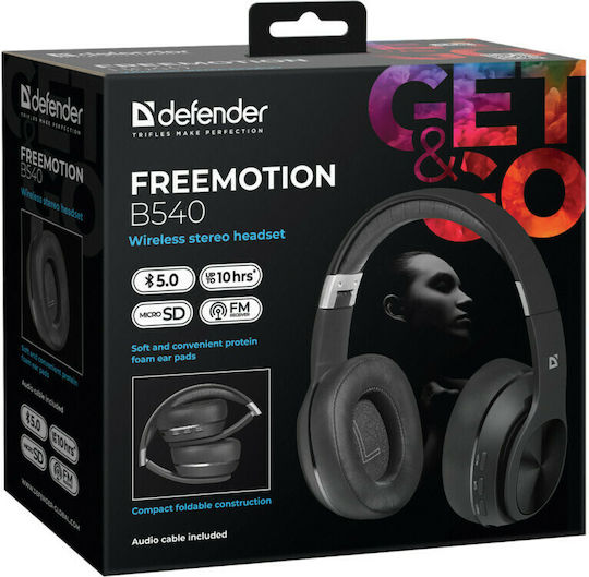 Defender Freemotion B540 Ασύρματα Bluetooth Over Ear Ακουστικά με Ραδιόφωνο με 10 ώρες Λειτουργίας Μαύρα