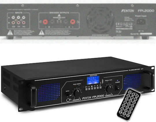 Fenton FPL2000 Leistungsverstärker Kommerzieller Verstärker 2 Kanäle mit Kühlungssystem und USB/Bluetooth-Anschlüssen in Schwarz Farbe