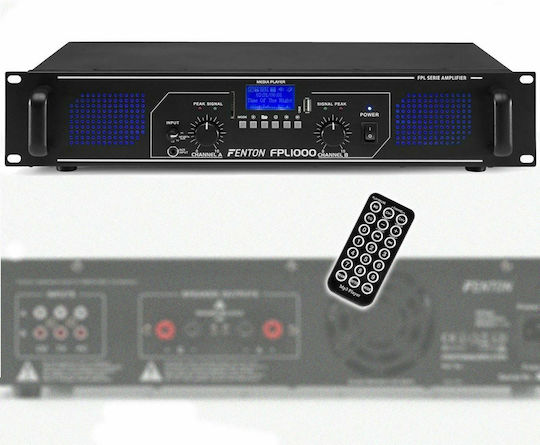 Fenton FPL1000 PA Power Amplifier 2 Channels 500W/4Ω with Cooling System Equipped with USB/Bluetooth Black